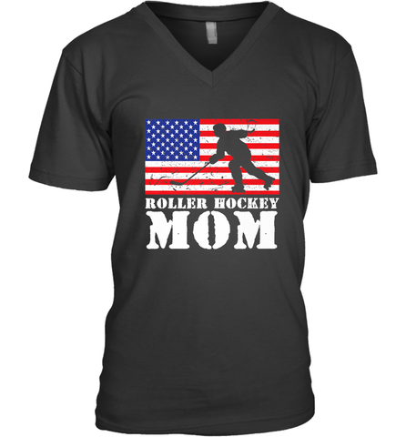 USA American Distressed Flag Roller Hockey Mom Women For Her V-Neck T-Shirt V-Neck T-Shirt / Black / S V-Neck T-Shirt - Eddytshirt