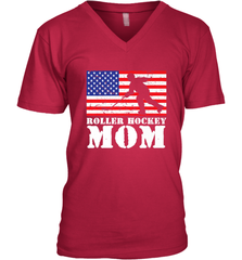 USA American Distressed Flag Roller Hockey Mom Women For Her V-Neck T-Shirt V-Neck T-Shirt - Eddytshirt