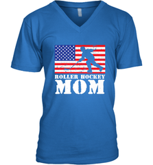 USA American Distressed Flag Roller Hockey Mom Women For Her V-Neck T-Shirt V-Neck T-Shirt - Eddytshirt