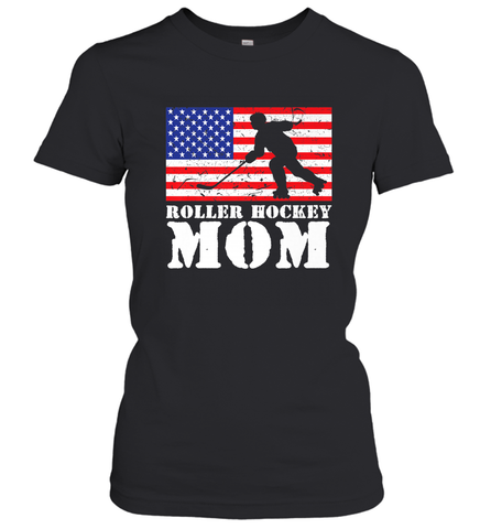 USA American Distressed Flag Roller Hockey Mom Women For Her Women's T-Shirt Women's T-Shirt / Black / S Women's T-Shirt - Eddytshirt
