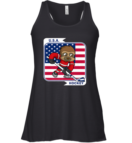 Sloth Ice Hockey USA America Patriotic American Flag Gift Racerback Tank Racerback Tank / Black / XS Racerback Tank - Eddytshirt