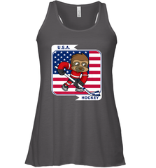 Sloth Ice Hockey USA America Patriotic American Flag Gift Racerback Tank Racerback Tank - Eddytshirt
