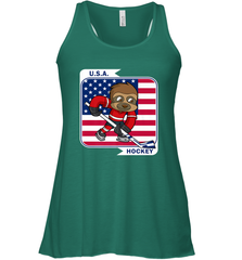 Sloth Ice Hockey USA America Patriotic American Flag Gift Racerback Tank Racerback Tank - Eddytshirt