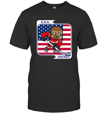 Sloth Ice Hockey USA America Patriotic American Flag Gift T-Shirt T-Shirt / Black / S T-Shirt - Eddytshirt