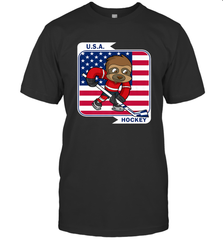 Sloth Ice Hockey USA America Patriotic American Flag Gift T-Shirt T-Shirt - Eddytshirt