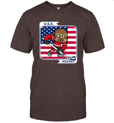 Sloth Ice Hockey USA America Patriotic American Flag Gift T-Shirt T-Shirt - Eddytshirt