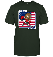 Sloth Ice Hockey USA America Patriotic American Flag Gift T-Shirt T-Shirt - Eddytshirt
