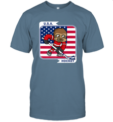 Sloth Ice Hockey USA America Patriotic American Flag Gift T-Shirt T-Shirt - Eddytshirt
