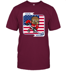 Sloth Ice Hockey USA America Patriotic American Flag Gift T-Shirt T-Shirt - Eddytshirt