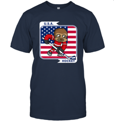 Sloth Ice Hockey USA America Patriotic American Flag Gift T-Shirt T-Shirt - Eddytshirt