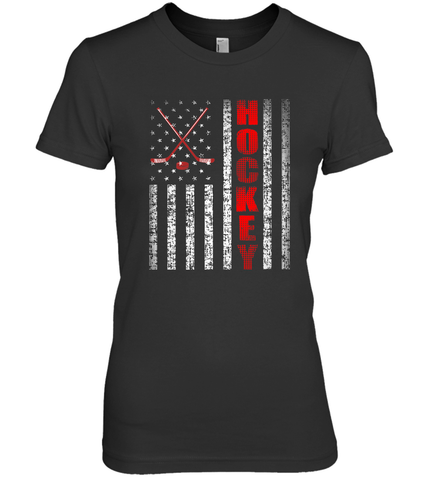 Vintage American US Flag Hockey Player Tee Ice Hockey Fans Premium Women's T-Shirt Premium Women's T-Shirt / Black / XS Premium Women's T-Shirt - Eddytshirt