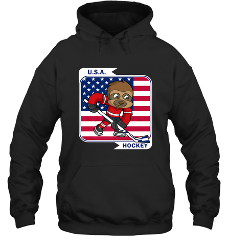 Sloth Ice Hockey USA America Patriotic American Flag Gift Hoodie Hoodie / Black / S Hoodie - Eddytshirt