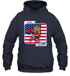 Sloth Ice Hockey USA America Patriotic American Flag Gift Hoodie