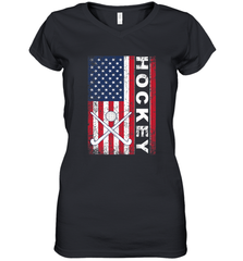 USA American Flag Hockey Player Perfect Gift Women's V-Neck T-Shirt Women's V-Neck T-Shirt - Eddytshirt