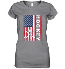 USA American Flag Hockey Player Perfect Gift Women's V-Neck T-Shirt Women's V-Neck T-Shirt - Eddytshirt