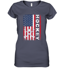 USA American Flag Hockey Player Perfect Gift Women's V-Neck T-Shirt Women's V-Neck T-Shirt - Eddytshirt