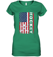 USA American Flag Hockey Player Perfect Gift Women's V-Neck T-Shirt Women's V-Neck T-Shirt - Eddytshirt