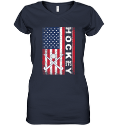 USA American Flag Hockey Player Perfect Gift Women's V-Neck T-Shirt