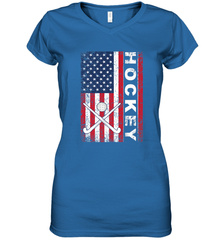 USA American Flag Hockey Player Perfect Gift Women's V-Neck T-Shirt Women's V-Neck T-Shirt - Eddytshirt