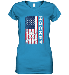 USA American Flag Hockey Player Perfect Gift Women's V-Neck T-Shirt Women's V-Neck T-Shirt - Eddytshirt