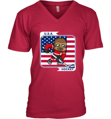 Sloth Ice Hockey USA America Patriotic American Flag Gift V-Neck T-Shirt V-Neck T-Shirt - Eddytshirt