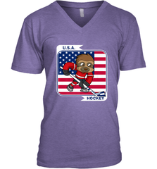 Sloth Ice Hockey USA America Patriotic American Flag Gift V-Neck T-Shirt V-Neck T-Shirt - Eddytshirt