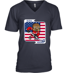 Sloth Ice Hockey USA America Patriotic American Flag Gift V-Neck T-Shirt V-Neck T-Shirt - Eddytshirt
