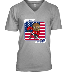 Sloth Ice Hockey USA America Patriotic American Flag Gift V-Neck T-Shirt V-Neck T-Shirt - Eddytshirt