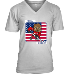 Sloth Ice Hockey USA America Patriotic American Flag Gift V-Neck T-Shirt V-Neck T-Shirt - Eddytshirt