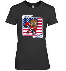Sloth Ice Hockey USA America Patriotic American Flag Gift Premium Women's T-Shirt Premium Women's T-Shirt - Eddytshirt
