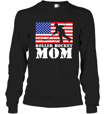 USA American Distressed Flag Roller Hockey Mom Women For Her Long Sleeve T-Shirt Long Sleeve T-Shirt / Black / S Long Sleeve T-Shirt - Eddytshirt