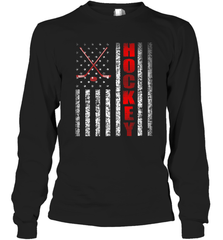 Vintage American US Flag Hockey Player Tee Ice Hockey Fans Long Sleeve T-Shirt Long Sleeve T-Shirt - Eddytshirt