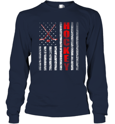 Vintage American US Flag Hockey Player Tee Ice Hockey Fans Long Sleeve T-Shirt