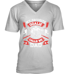 My Favorite Goalie Calls Me Dad Men Ice Hockey Sport V-Neck T-Shirt