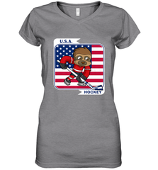 Sloth Ice Hockey USA America Patriotic American Flag Gift Women's V-Neck T-Shirt Women's V-Neck T-Shirt - Eddytshirt