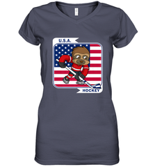 Sloth Ice Hockey USA America Patriotic American Flag Gift Women's V-Neck T-Shirt Women's V-Neck T-Shirt - Eddytshirt
