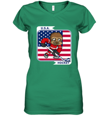 Sloth Ice Hockey USA America Patriotic American Flag Gift Women's V-Neck T-Shirt Women's V-Neck T-Shirt - Eddytshirt