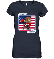 Sloth Ice Hockey USA America Patriotic American Flag Gift Women's V-Neck T-Shirt Women's V-Neck T-Shirt - Eddytshirt