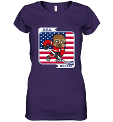 Sloth Ice Hockey USA America Patriotic American Flag Gift Women's V-Neck T-Shirt Women's V-Neck T-Shirt - Eddytshirt