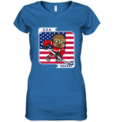 Sloth Ice Hockey USA America Patriotic American Flag Gift Women's V-Neck T-Shirt Women's V-Neck T-Shirt - Eddytshirt