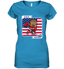 Sloth Ice Hockey USA America Patriotic American Flag Gift Women's V-Neck T-Shirt Women's V-Neck T-Shirt - Eddytshirt