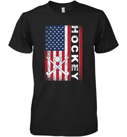 USA American Flag Hockey Player Perfect Gift Premium Men's T-Shirt Premium Men's T-Shirt / Black / XS Premium Men's T-Shirt - Eddytshirt