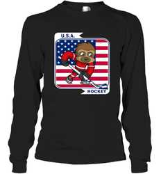 Sloth Ice Hockey USA America Patriotic American Flag Gift Long Sleeve T-Shirt