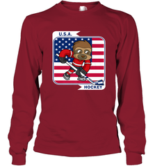 Sloth Ice Hockey USA America Patriotic American Flag Gift Long Sleeve T-Shirt Long Sleeve T-Shirt - Eddytshirt