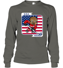 Sloth Ice Hockey USA America Patriotic American Flag Gift Long Sleeve T-Shirt Long Sleeve T-Shirt - Eddytshirt