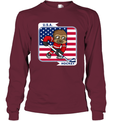 Sloth Ice Hockey USA America Patriotic American Flag Gift Long Sleeve T-Shirt Long Sleeve T-Shirt - Eddytshirt