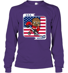 Sloth Ice Hockey USA America Patriotic American Flag Gift Long Sleeve T-Shirt Long Sleeve T-Shirt - Eddytshirt