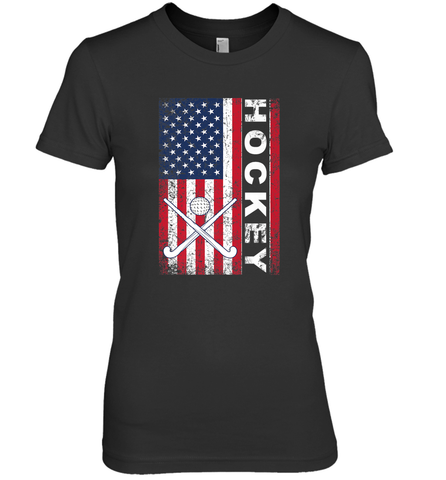 USA American Flag Hockey Player Perfect Gift Premium Women's T-Shirt Premium Women's T-Shirt / Black / XS Premium Women's T-Shirt - Eddytshirt