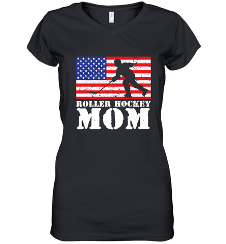 USA American Distressed Flag Roller Hockey Mom Women For Her Women's V-Neck T-Shirt Women's V-Neck T-Shirt / Black / S Women's V-Neck T-Shirt - Eddytshirt