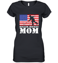 USA American Distressed Flag Roller Hockey Mom Women For Her Women's V-Neck T-Shirt Women's V-Neck T-Shirt - Eddytshirt